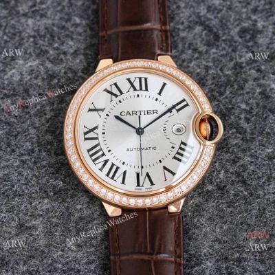 Swiss 2824 Cartier Ballon Bleu Watches Rose Gold Silver Dial Single Diamond-set